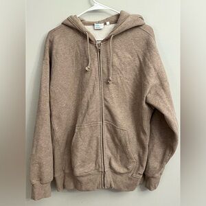 TNA Sweatfleece Boyfriend Fit Zip Up Sweater in Tan